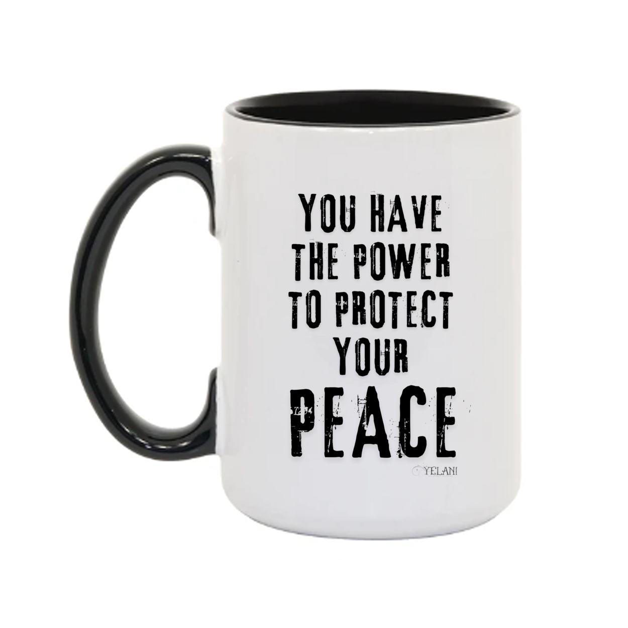 Inspirational protect your peace mug - black