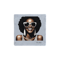 Thumbnail for HI There Coaster Set of 4 featuring a smiling woman with glasses. Available in Light Grey with anti-slip cork backing for surface protection.