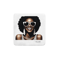 Thumbnail for HI There Coaster Set of 4 featuring a smiling woman with glasses. Available in White with anti-slip cork backing for surface protection.