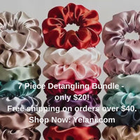 Hair Detangling Bundle - 7pc Brush, Comb & Satin Scrunchie Set