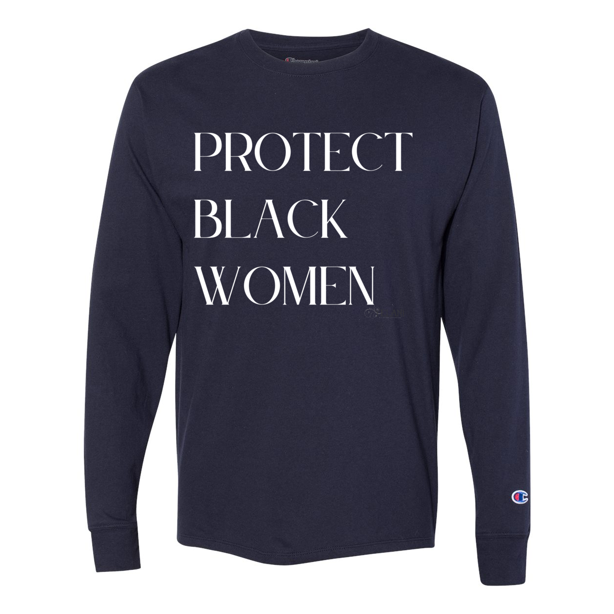 Protect Black Women long sleeve t-shirt with empowering message, high-quality fabric - navy blue