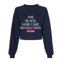 Thumbnail for The Black Hair Care Revolution Women's Raglan Pullover Fleece - Plant Based Hair Care for Natural Hair Navy