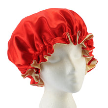 Load image into Gallery viewer, reversible satin bonnet red gold night cap women natural woman hair