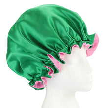 Load image into Gallery viewer, reversible satin bonnet green pink night cap women natural woman hair