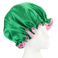 Thumbnail for reversible satin bonnet green pink night cap women natural woman hair