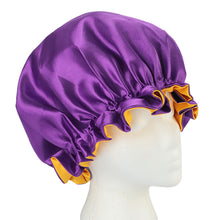Load image into Gallery viewer, reversible satin bonnet purple gold night cap women natural woman hair